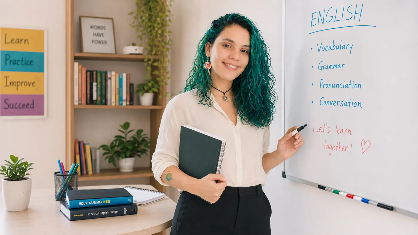 Isabel Carvalho durante uma aula de inglês